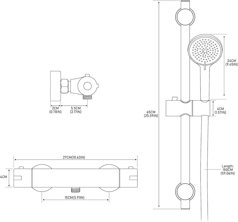 Shower Mixer with 70CM Adjustable Riser Rail Kit