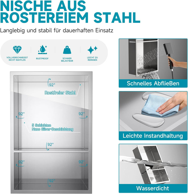 Shower Niche Stainless Steel Wall Insert Recessed