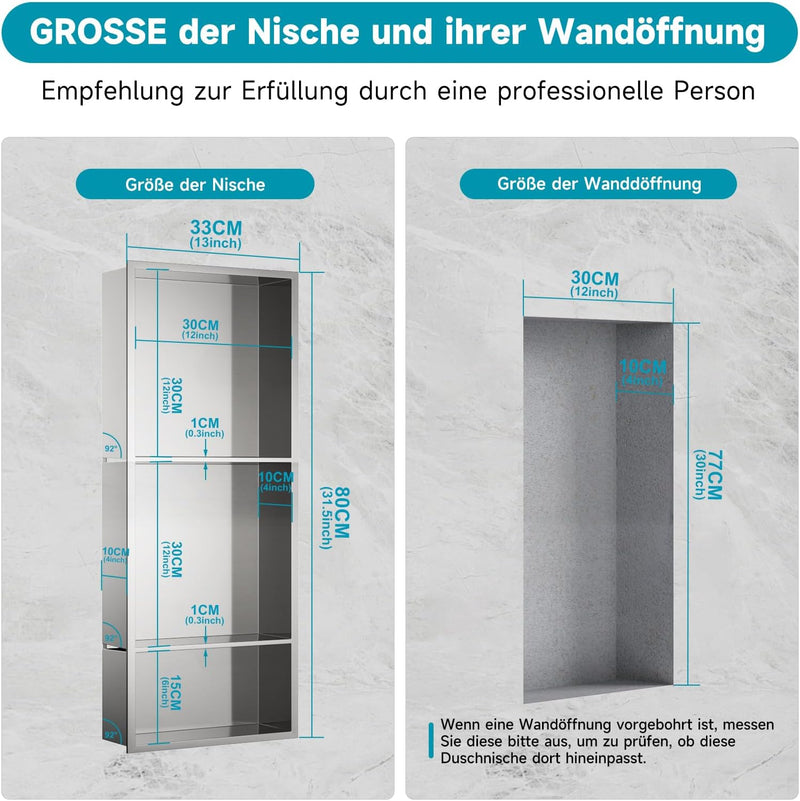Shower Niche Stainless Steel Wall Insert Recessed