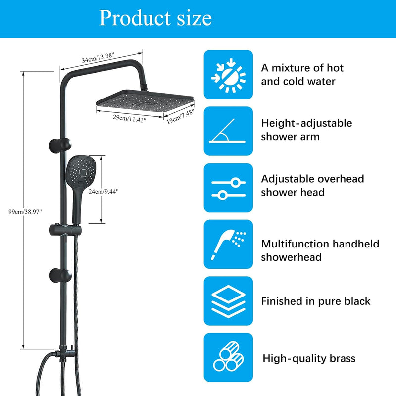 Shower Riser Kit with 29cmx19CM Rainfall Head 5
