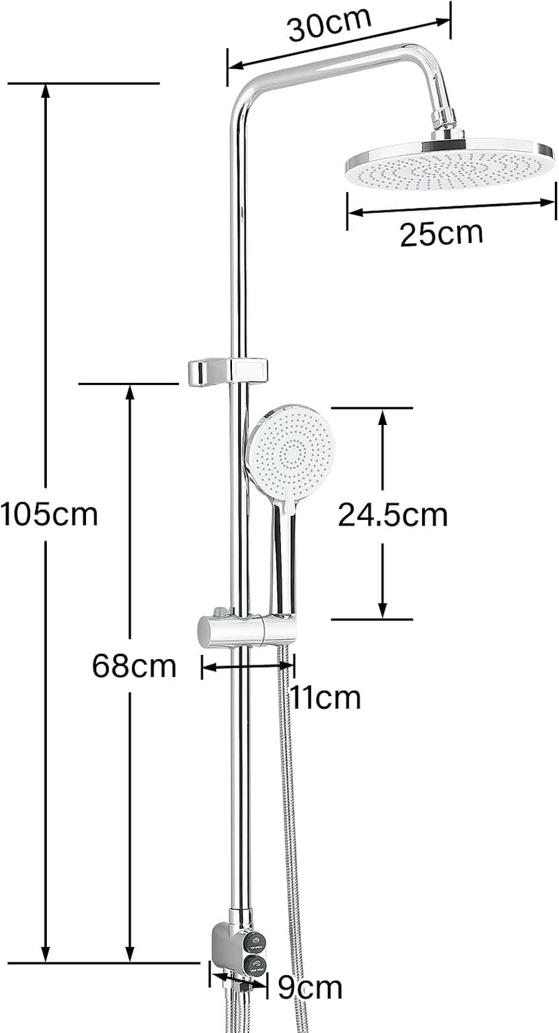Shower Riser Rail Kit 10" Round Rainfall Head
