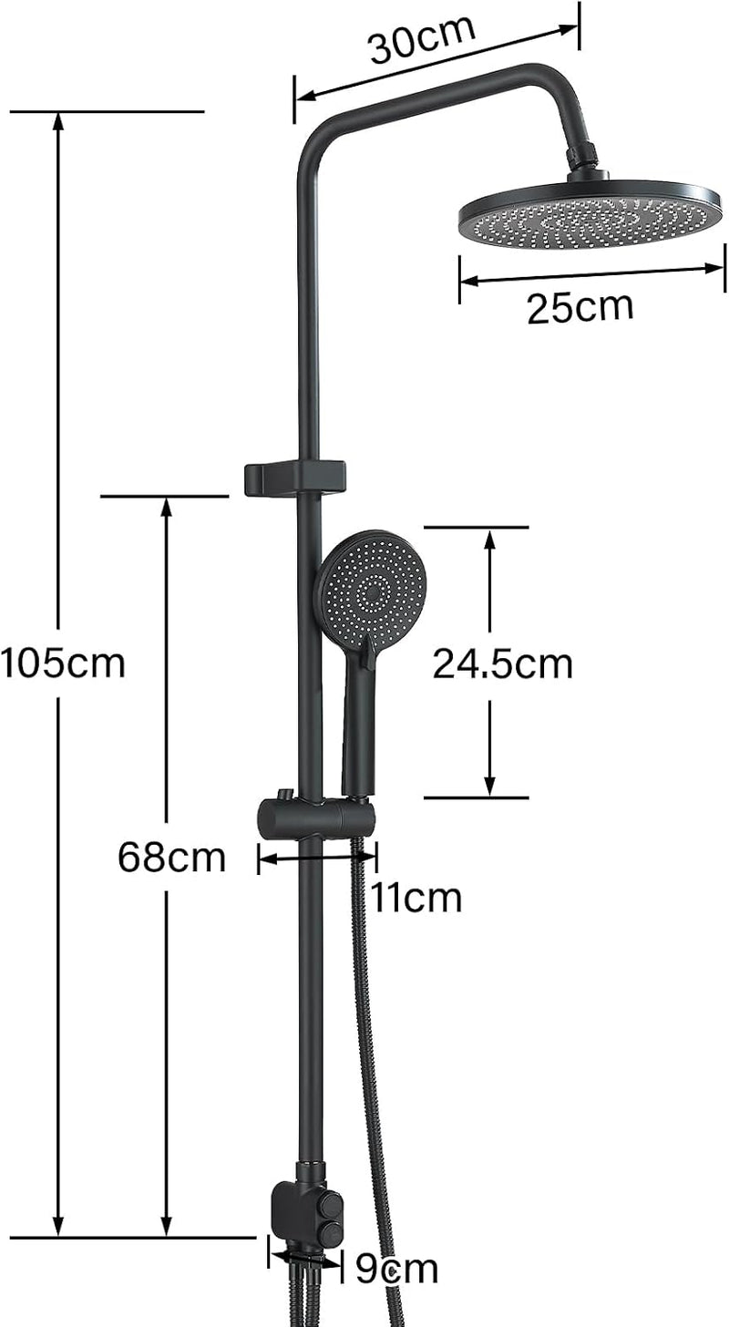 Shower Riser Rail Kit 10" Round Rainfall Head