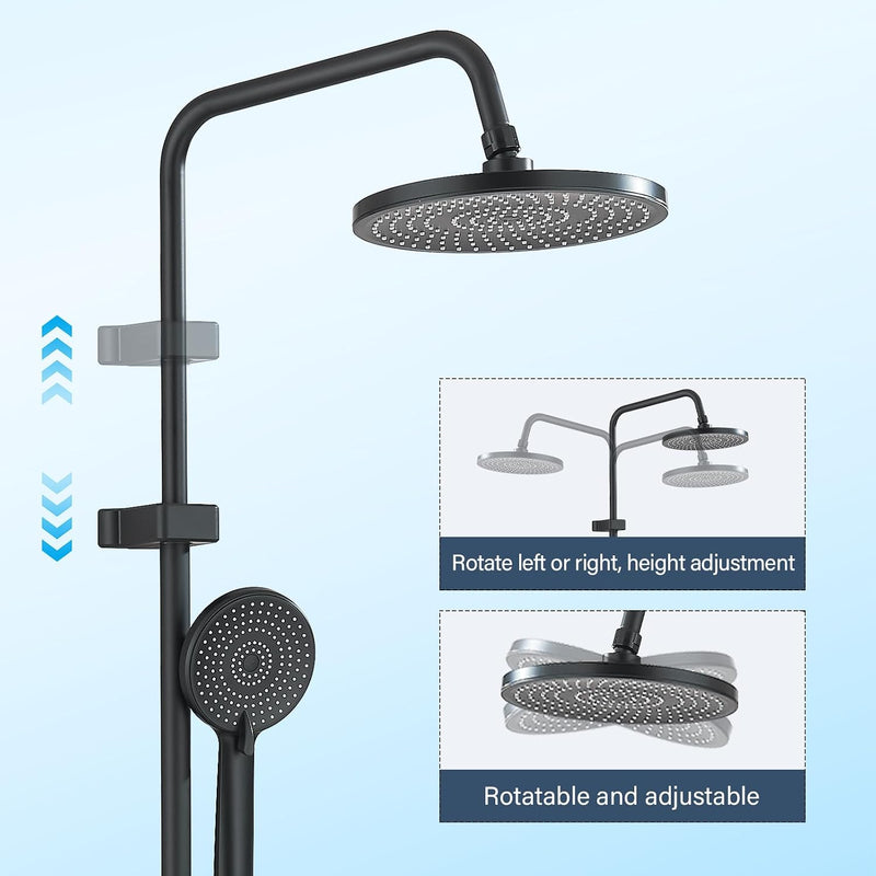 Shower Riser Rail Kit 10" Round Rainfall Head