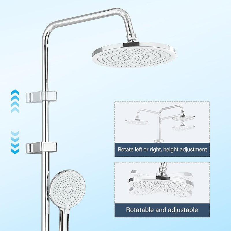 Shower Riser Rail Kit 10" Round Rainfall Head