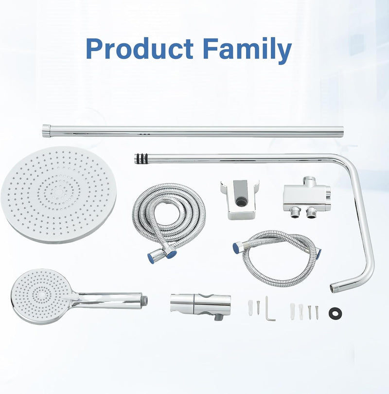 Shower Riser Rail Kit 10" Round Rainfall Head