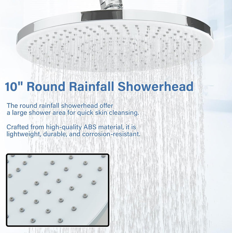 Shower Riser Rail Kit 10" Round Rainfall Head