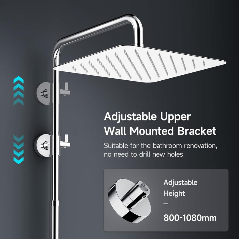Shower Riser Rail Kit 10" Round Overhead Chrome