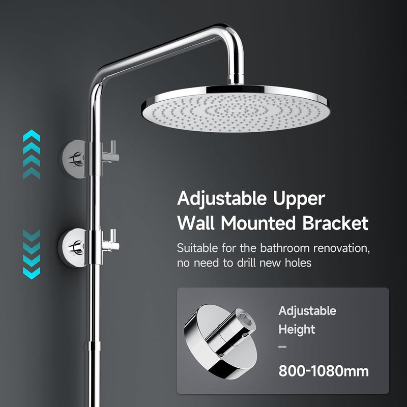 Shower Riser Rail Kit 10" Round Overhead Chrome