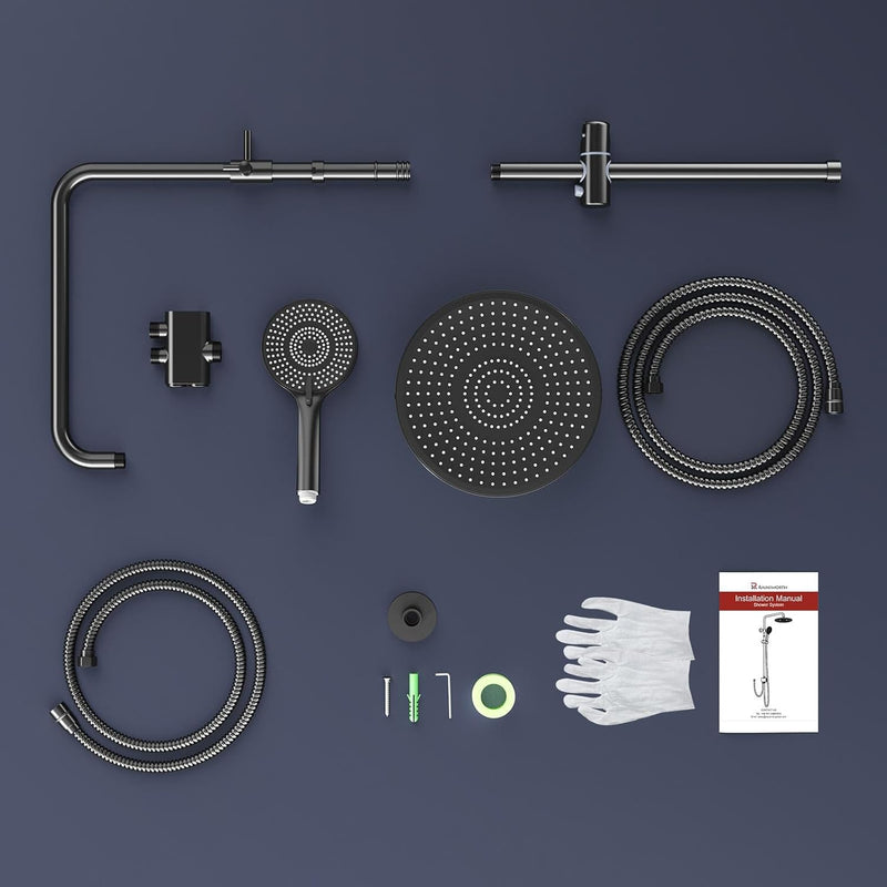 Shower Riser Rail Kit 10" Round Overhead Chrome