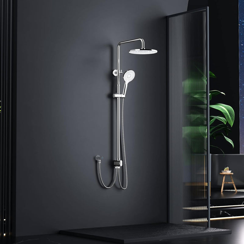 Shower Riser Rail Kit 10" Round Overhead Chrome