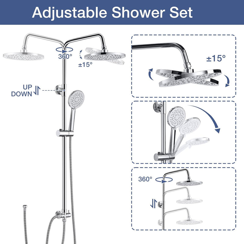 Shower Riser Rail Kit Rainfall for Bathroom Chrome