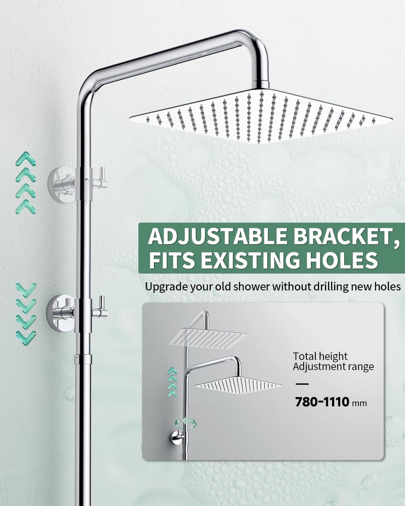 Shower Riser Rail Kit Square Overhead