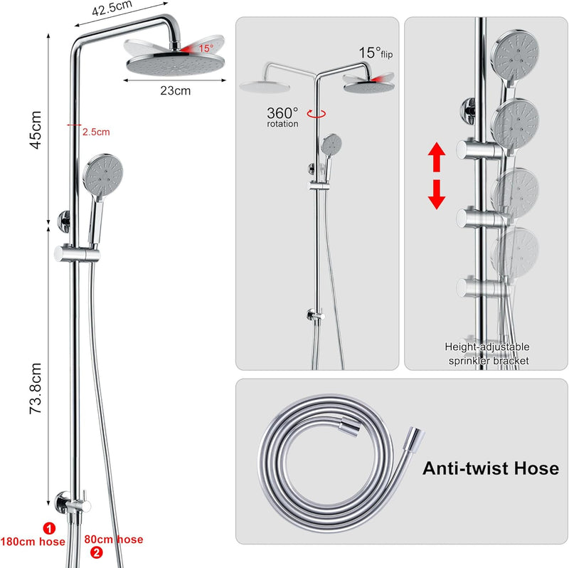 Shower Riser Rail Kit Stainless Steel 9” 23