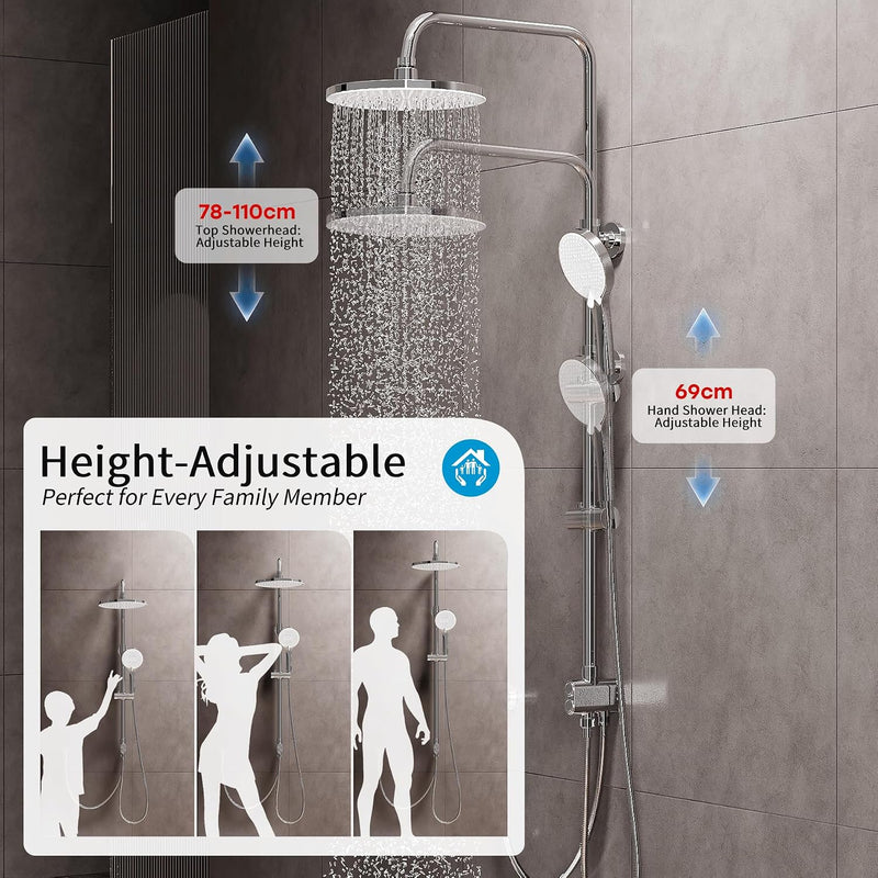 Shower Riser Rail Kit with 10" Rainfall Head