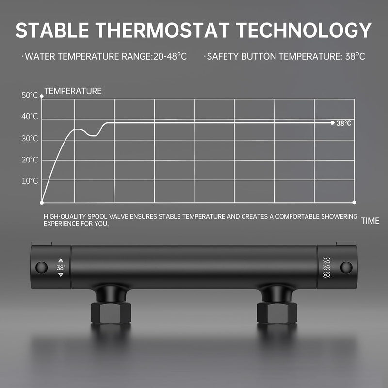 Shower Riser Rail Thermostatic Bath Mixer Wall Mounted