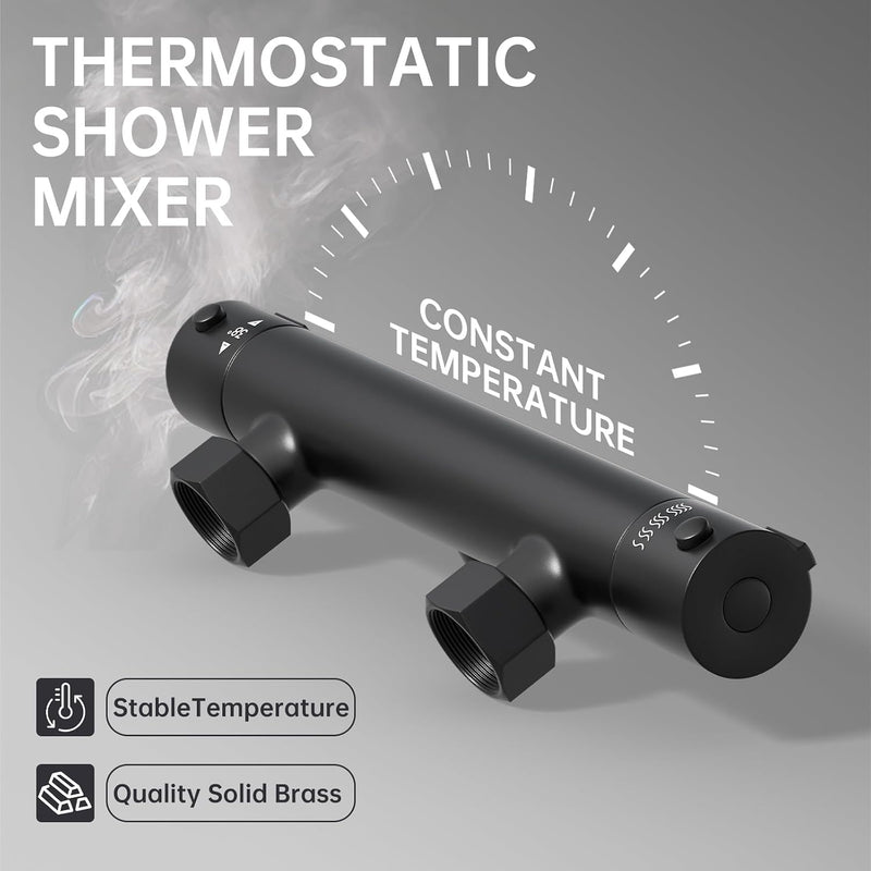 Shower Riser Rail Thermostatic Bath Mixer Wall Mounted