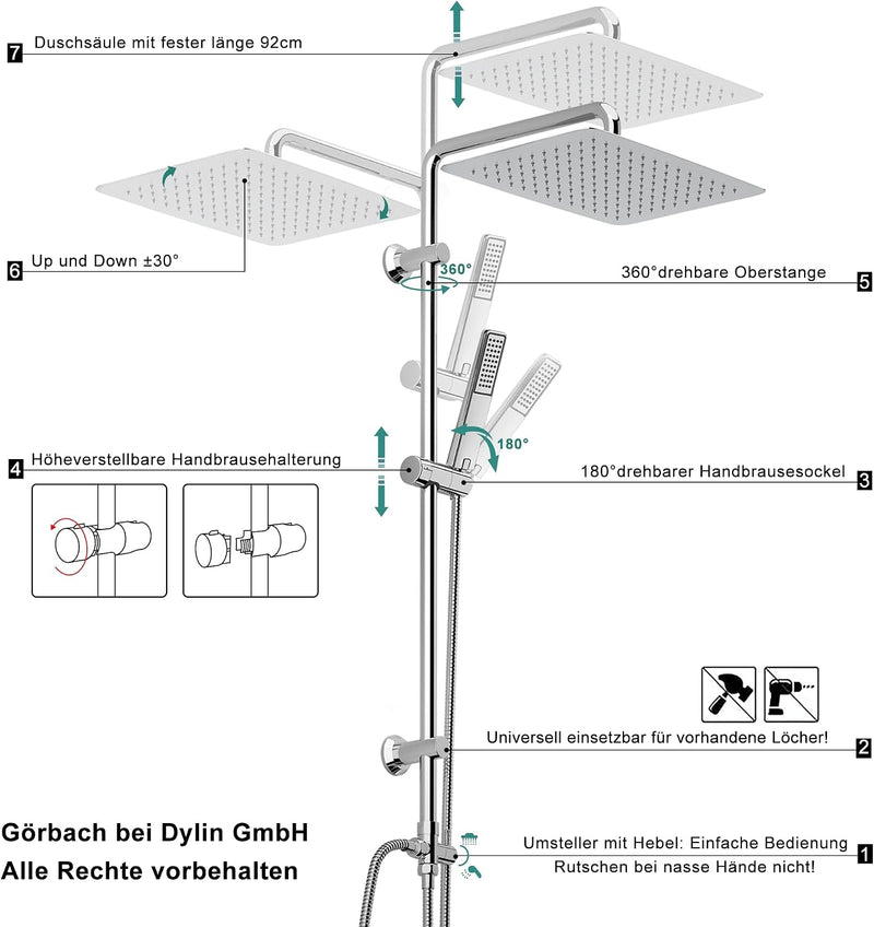 Shower Riser Rail with Height Adjustable 304 Sus