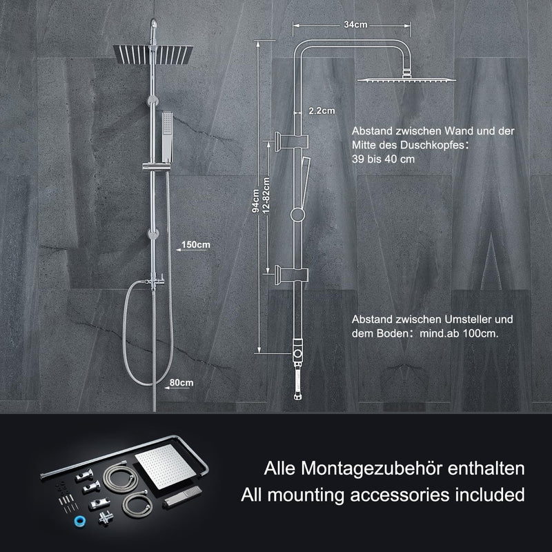 Shower Riser Rail with Height Adjustable 304 Sus