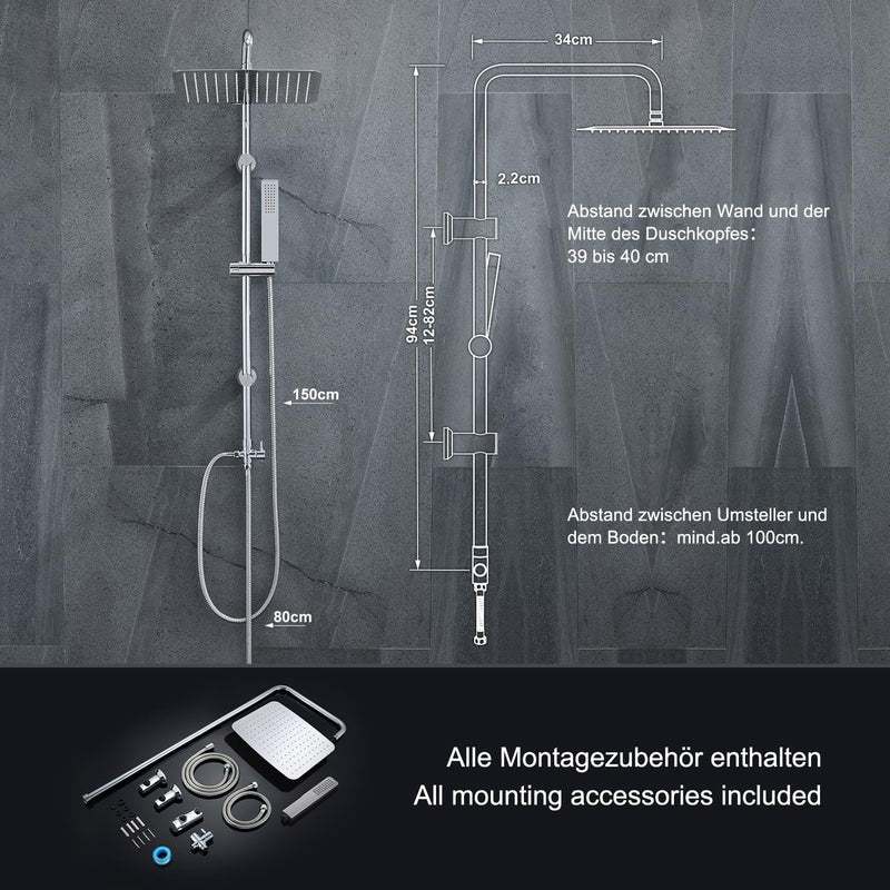 Shower Riser Rail with Height Adjustable 304 Sus
