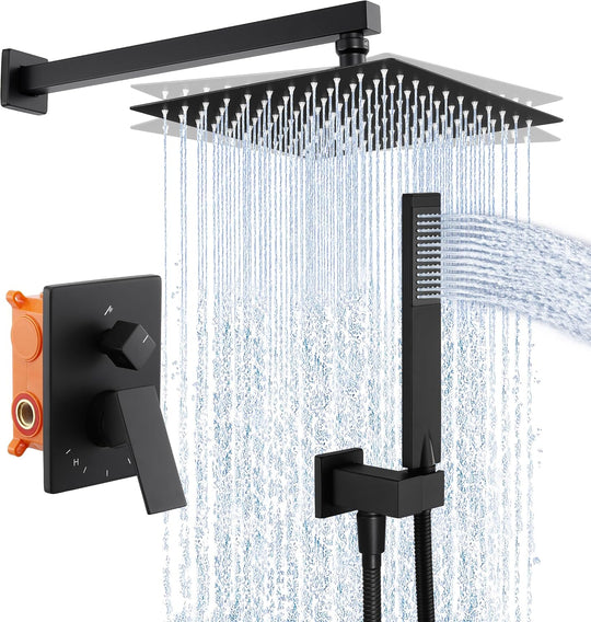 Shower System 10-Inch Concealed Set 3-Modes Square Rainfall