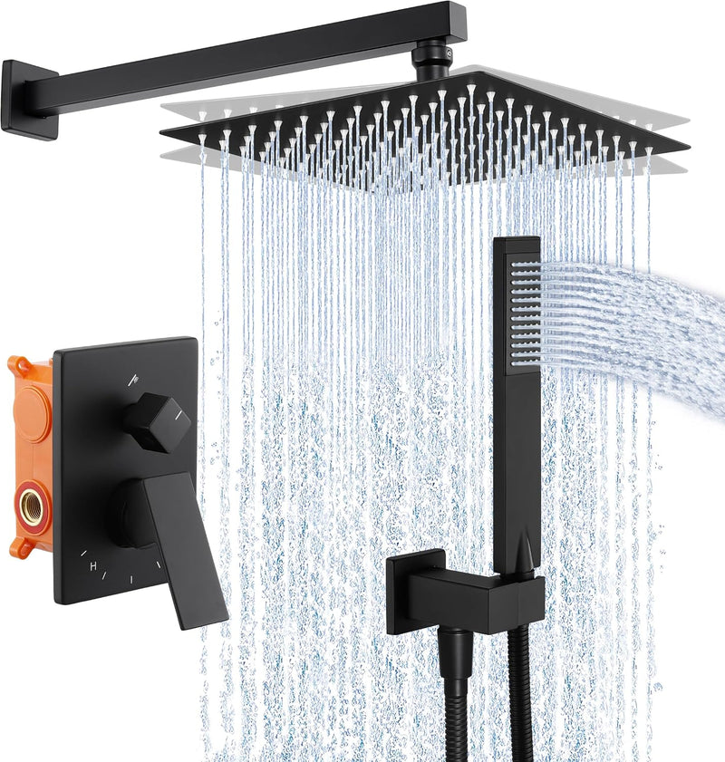 Shower System 10-Inch Concealed Set 3-Modes Square Rainfall
