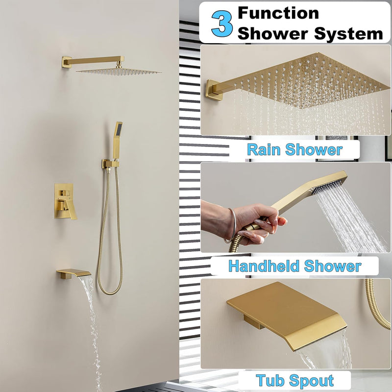 Shower System with Rain Handheld Wall Mounted Mixer