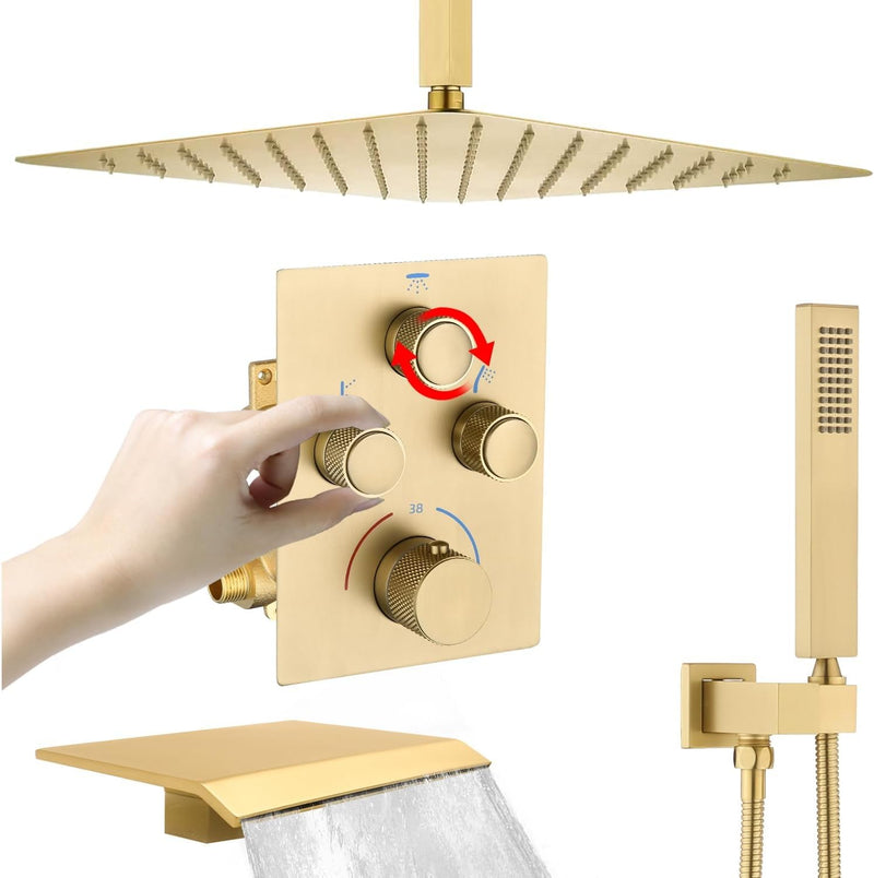 Shower System with Tub Spout Push-Button Valve Kit
