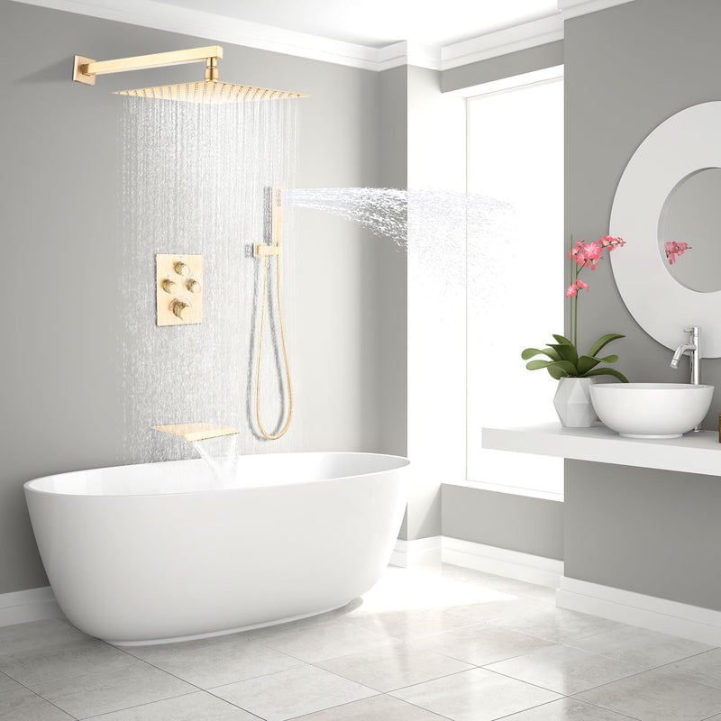 Shower System with Tub Spout Push-Button Valve Kit