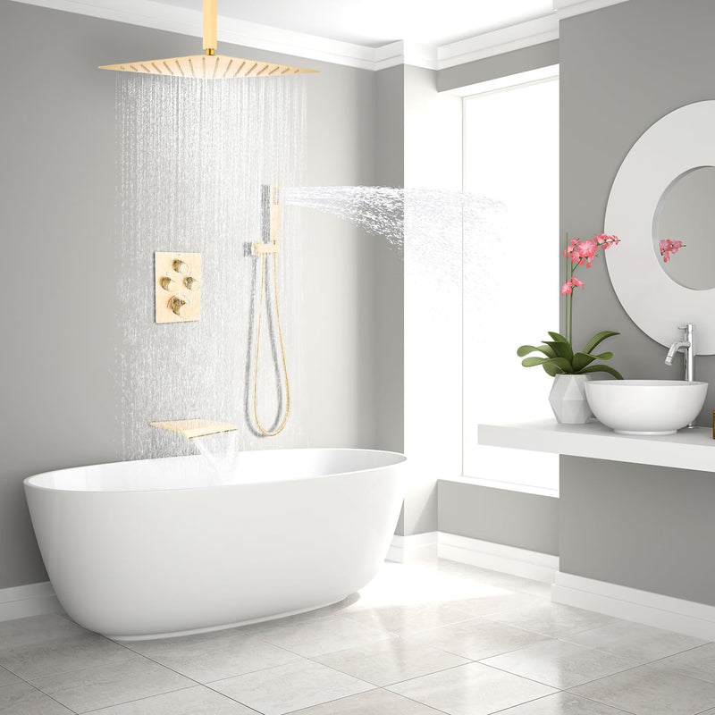 Shower System with Tub Spout Push-Button Valve Kit