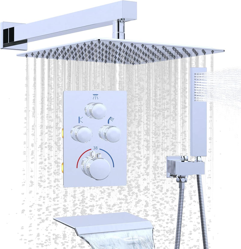 Shower System with Tub Spout Push-Button Valve Kit