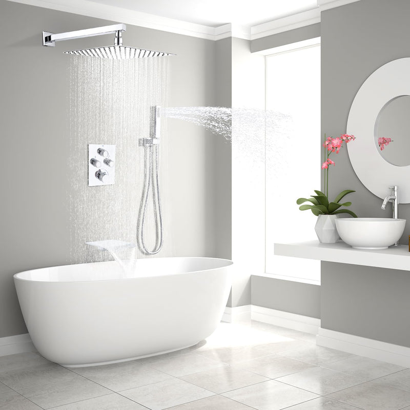 Shower System with Tub Spout Push-Button Valve Kit