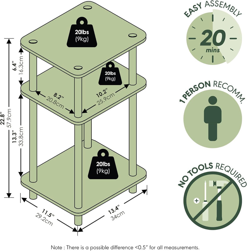 Side Table 3-Tier End Tables Open Shelves Night (Set of 2)
