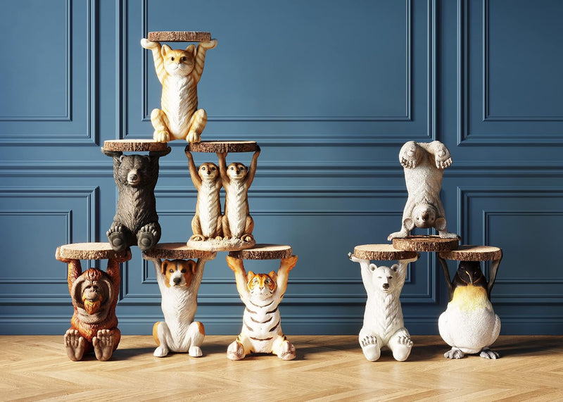 Side Table Animal Tiger Motif Gift Idea Round