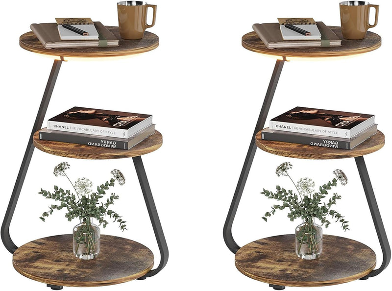 Side Table Small Round Coffee 3 Colour LED (Set of 2)