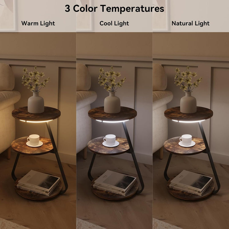 Side Table Small Round Coffee 3 Colour LED (Set of 2)