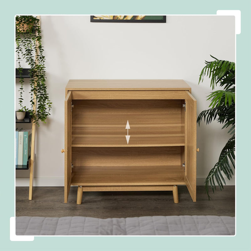 Sideboard 2 Compartments Rattan Wood Look