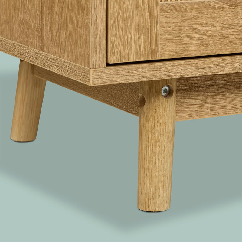 Sideboard 2 Compartments Rattan Wood Look