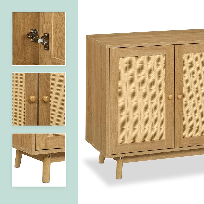 Sideboard 2 Compartments Rattan Wood Look