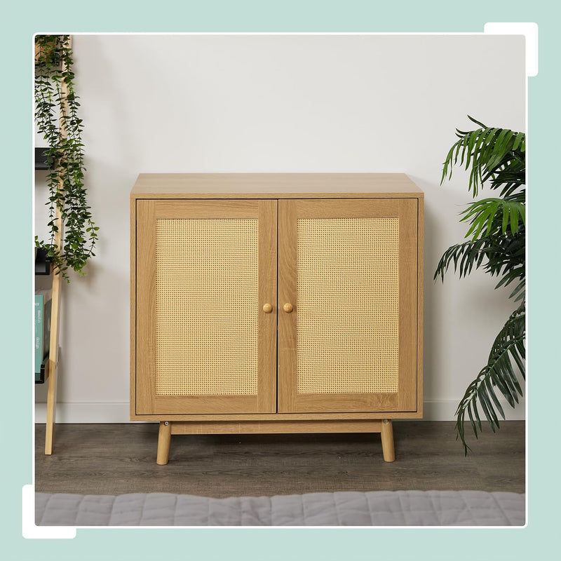 Sideboard 2 Compartments Rattan Wood Look