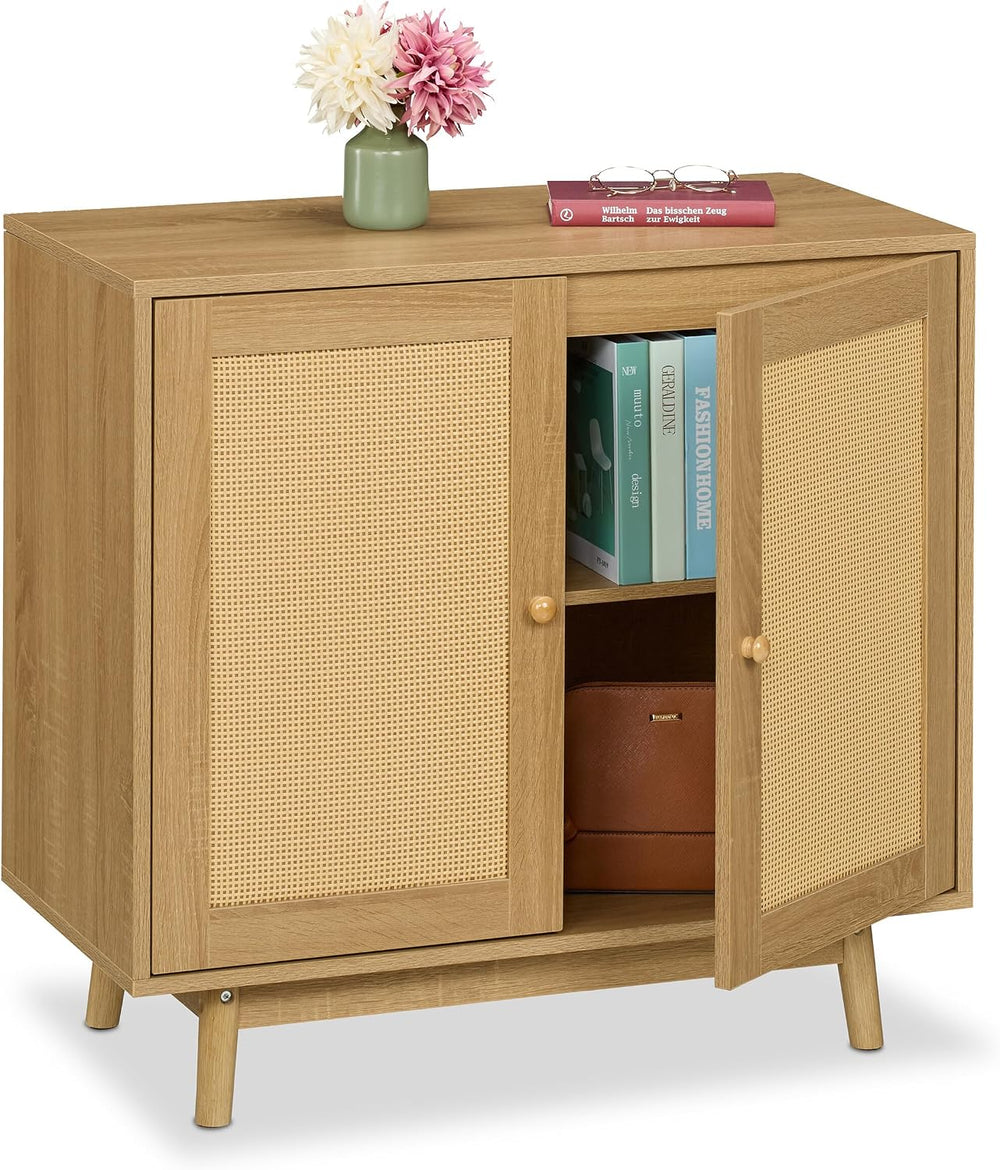 Sideboard 2 Compartments Rattan Wood Look