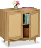 Sideboard 2 Compartments Rattan Wood Look