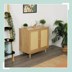Sideboard 2 Compartments Rattan Wood Look