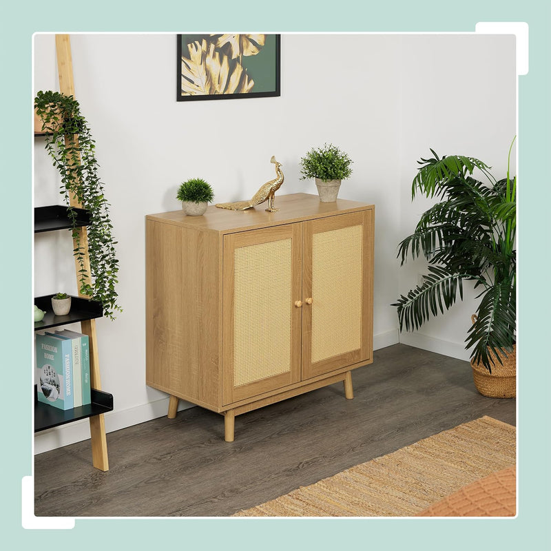 Sideboard 2 Compartments Rattan Wood Look