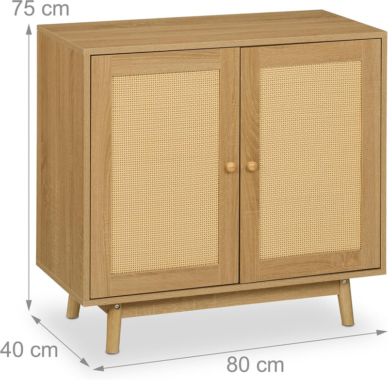 Sideboard 2 Compartments Rattan Wood Look