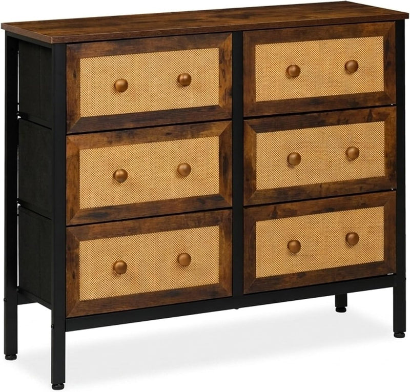 Sideboard 6 Drawers Rattan Style Storage for Hallway