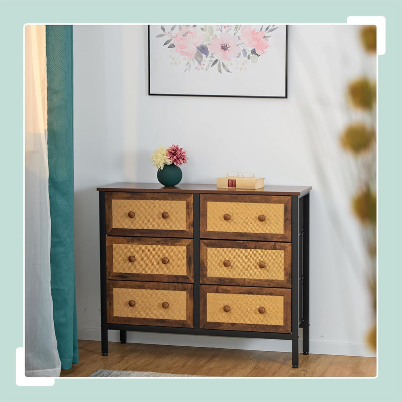 Sideboard 6 Drawers Rattan Style Storage for Hallway