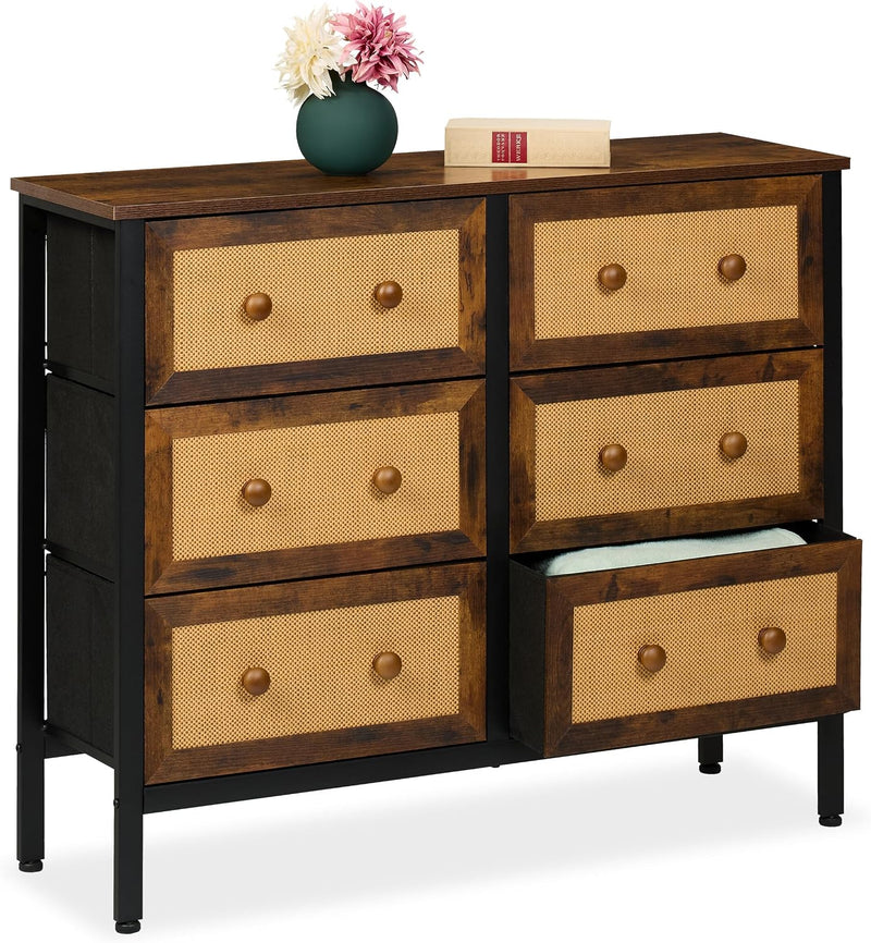 Sideboard 6 Drawers Rattan Style Storage for Hallway