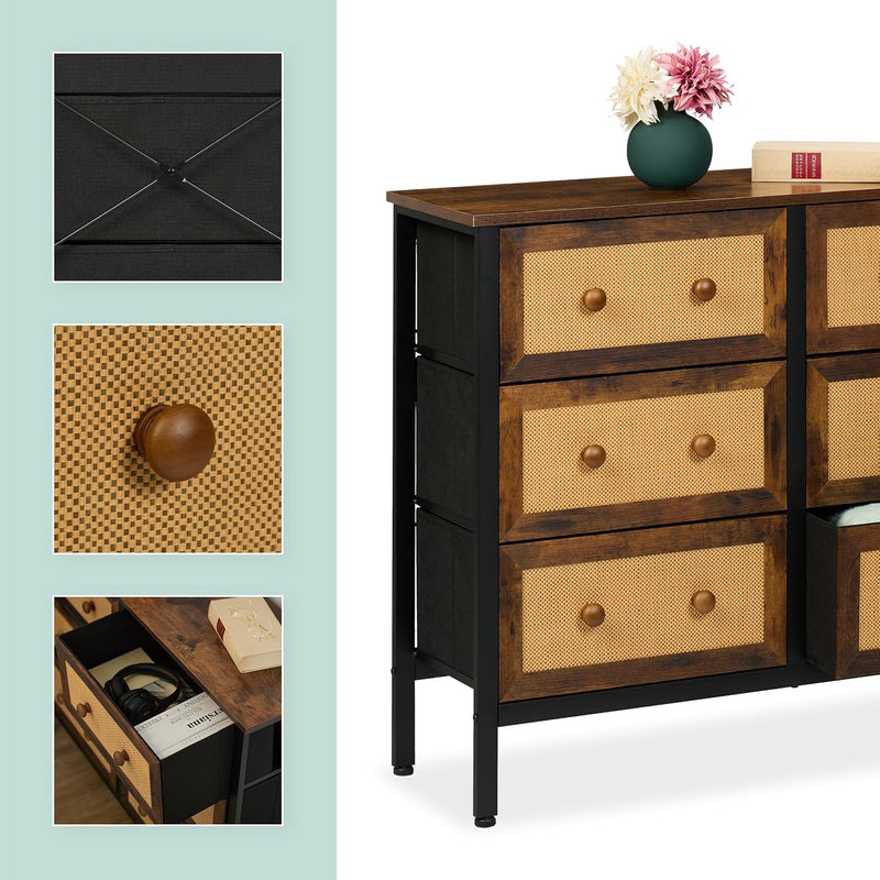 Sideboard 6 Drawers Rattan Style Storage for Hallway