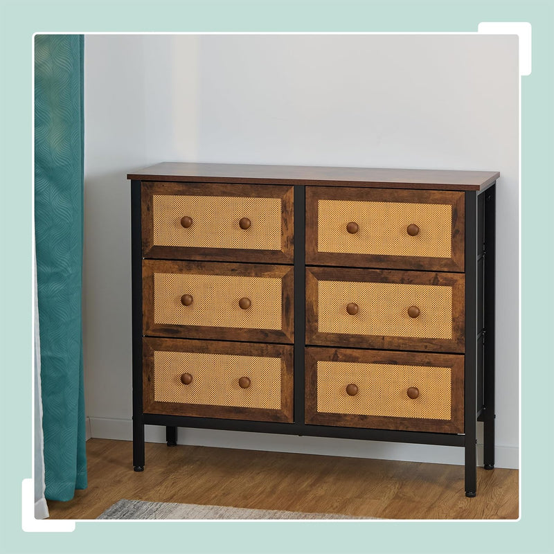 Sideboard 6 Drawers Rattan Style Storage for Hallway