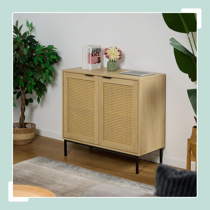 Sideboard 76x80x35CM Kitchen Storage Cabinet 2 Rattan